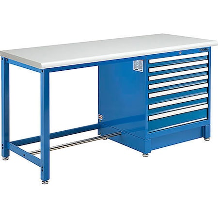 Global Industrial 72W x 30D Modular Workbench with 7 Drawers, ESD Laminate Safety Edge, Blue 711182